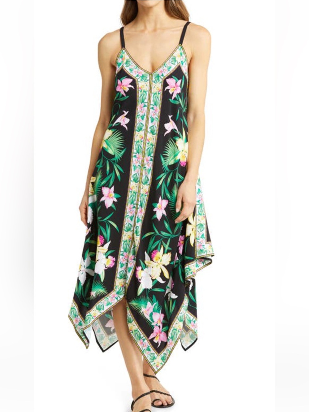 Tommy Bahama Black Tropical Floral Scarf Top